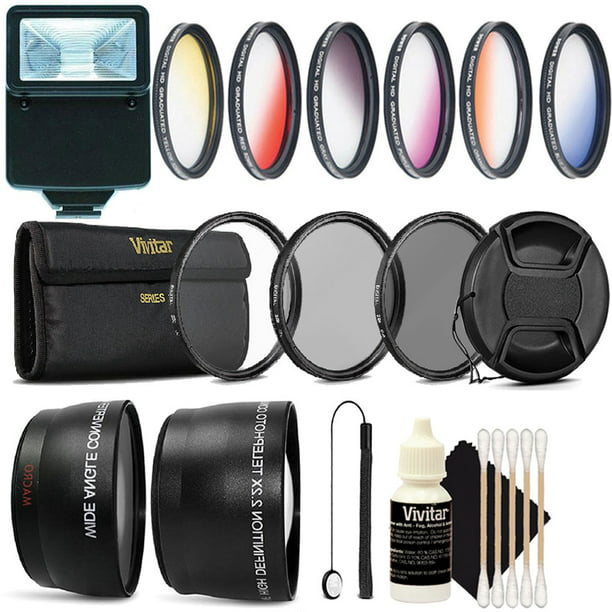 Colored Filter Kit Lens Cap 3pc Cleaning Kit Tulip Lens Hood Wide Angle Lens & Telephoto Lens Kit for 58mm Slave Flash Lens Cap Holder 